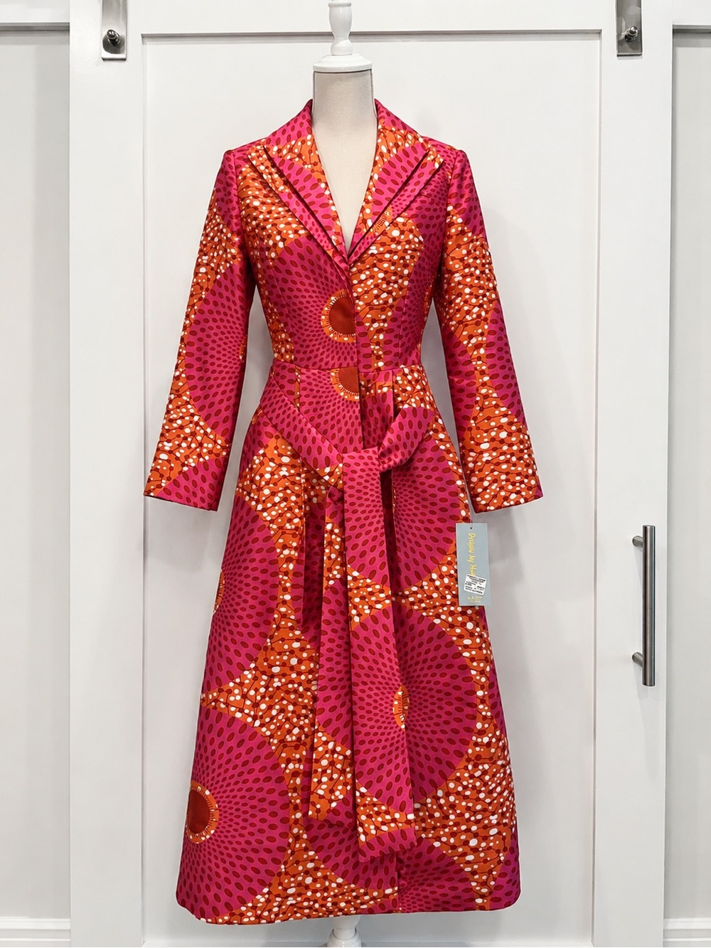 Dresses by Nubiano Belted Midi Dress Size 8 Pink Orange Print NWT MSRP $199